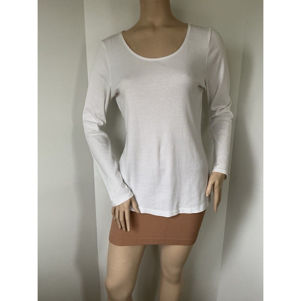 J. JILL (Size M) Scoop Neck 100% Pima Cotton Long Sleeve Tee Shirt Top, White